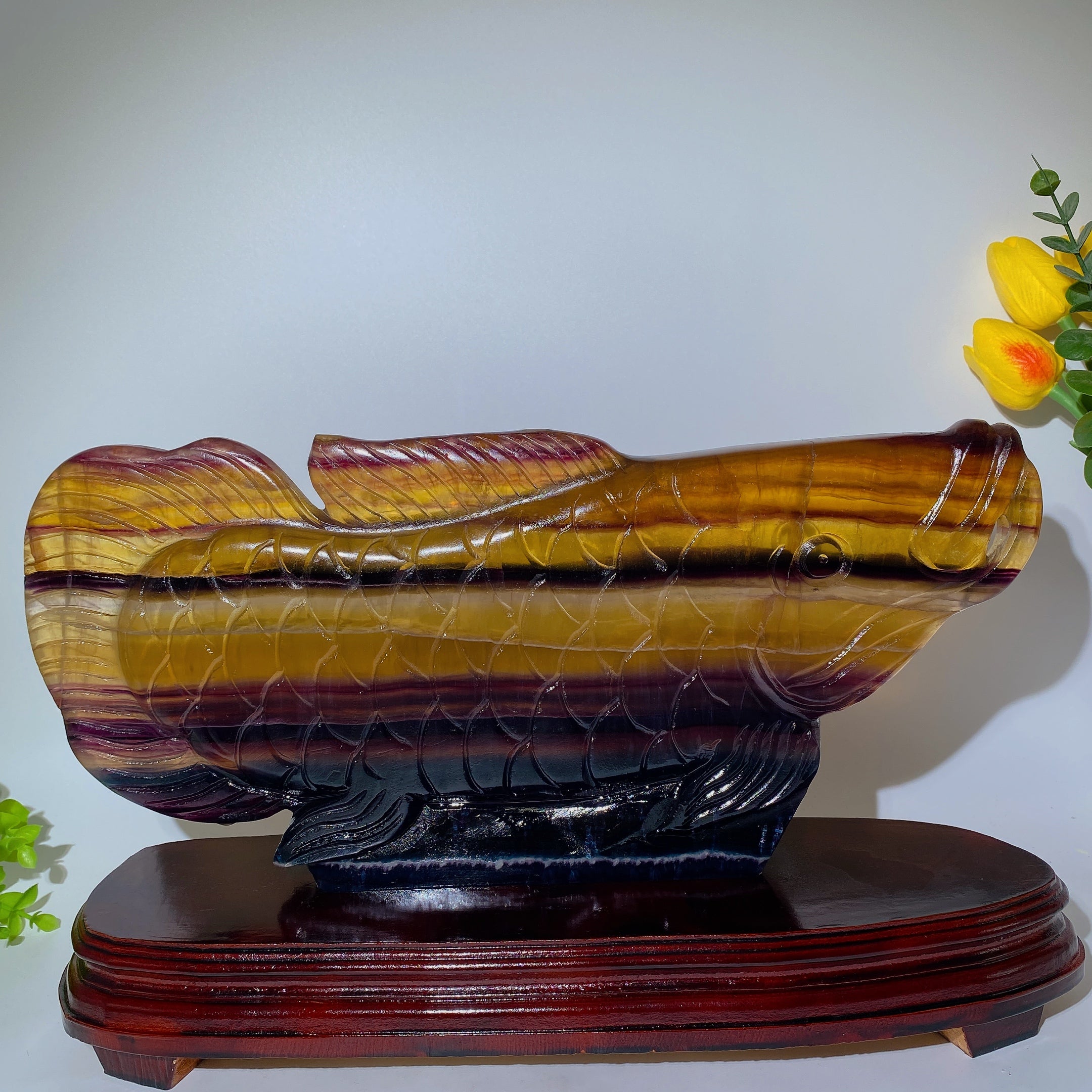 Large Yellow Fluorite Arowana Carving Crystal Animal