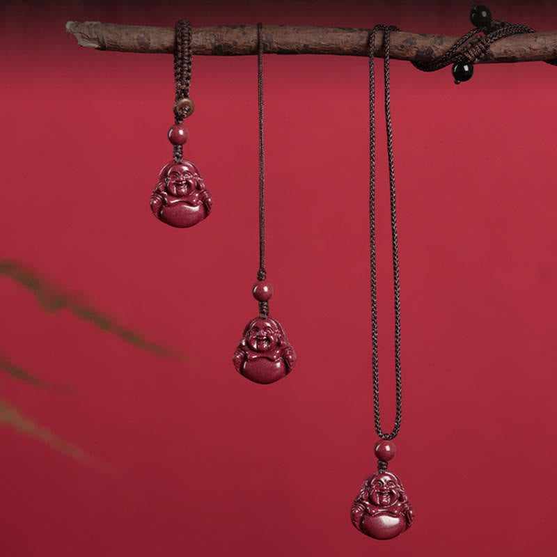 Laughing Buddha Cinnabar Necklace Pendant Blessing Charm