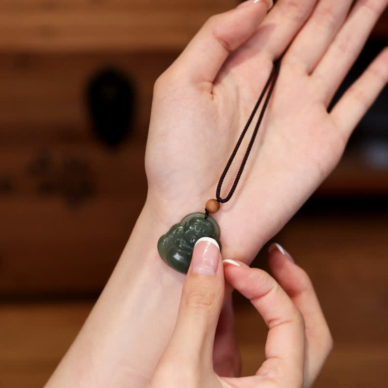 Laughing Buddha Hetian Jade Healing Necklace 70cm Pendant