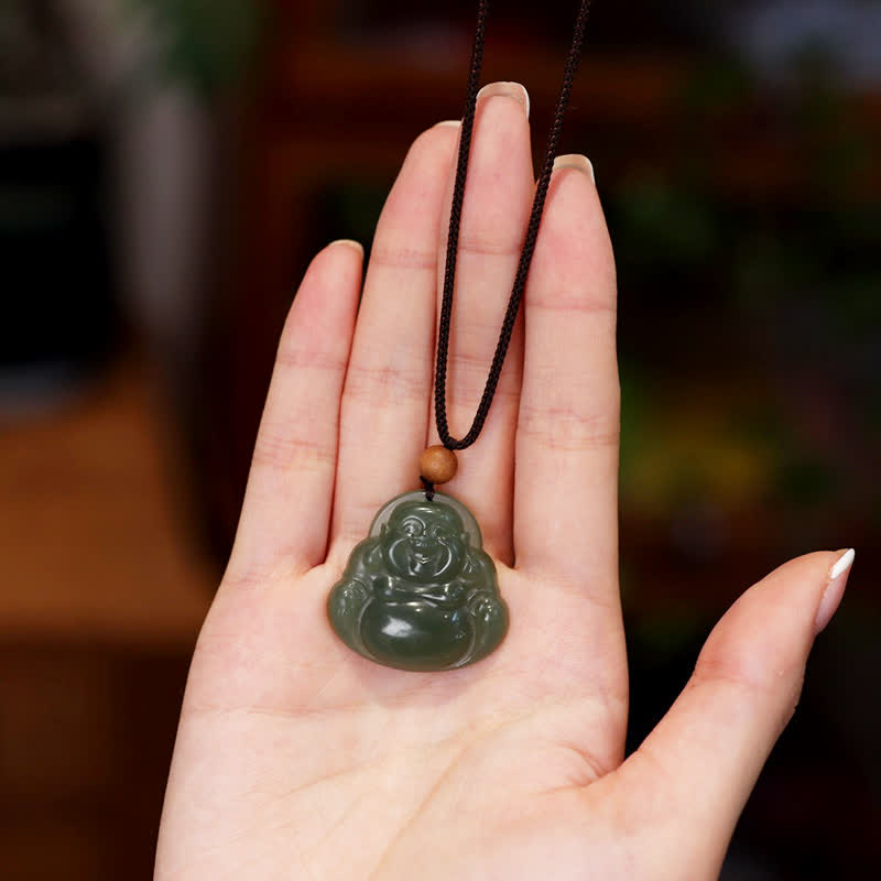 Laughing Buddha Hetian Jade Healing Necklace 70cm Pendant
