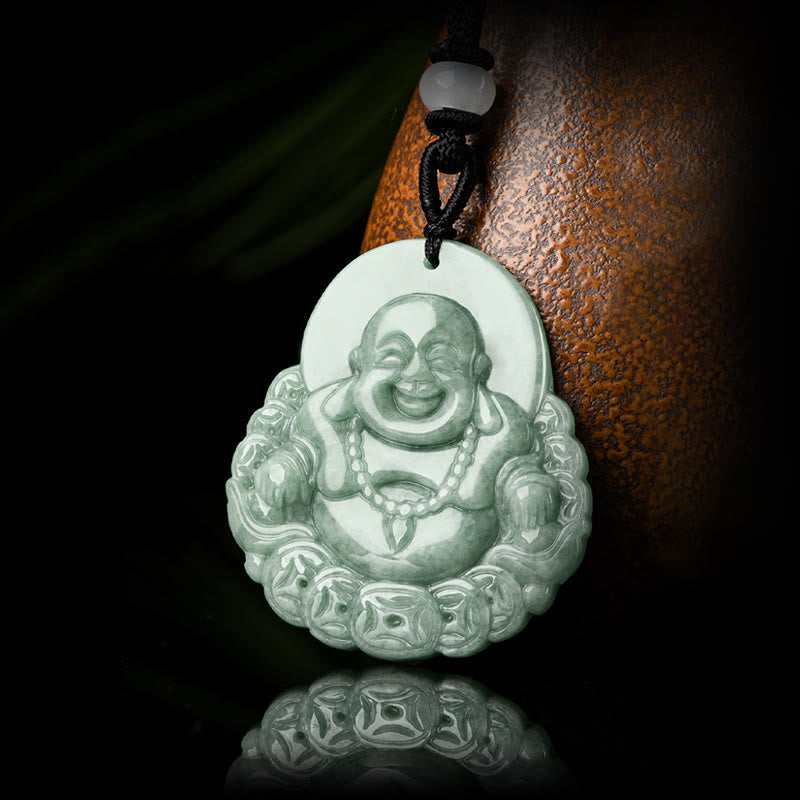Laughing Buddha Natural Jade Abundance Necklace Pendant