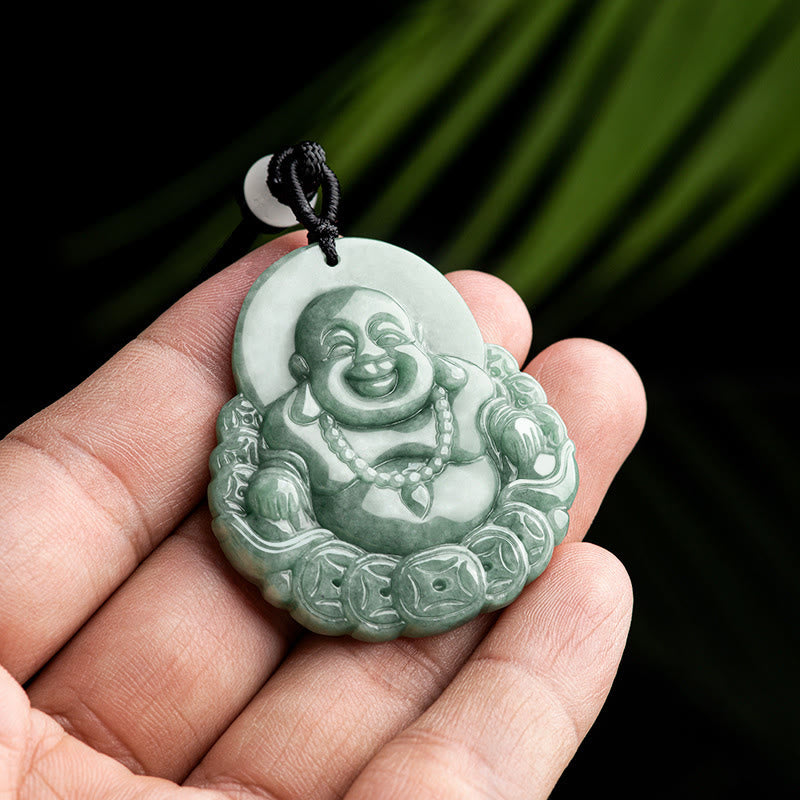 Laughing Buddha Natural Jade Abundance Necklace Pendant