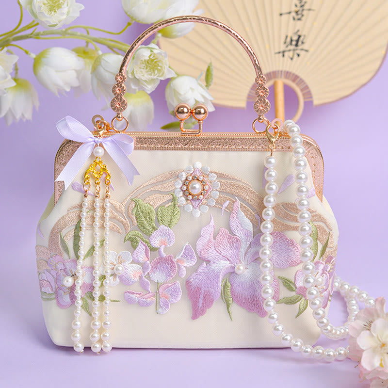 Light Purple Embroidered Flower Tassel Bag for Spiritual Energy