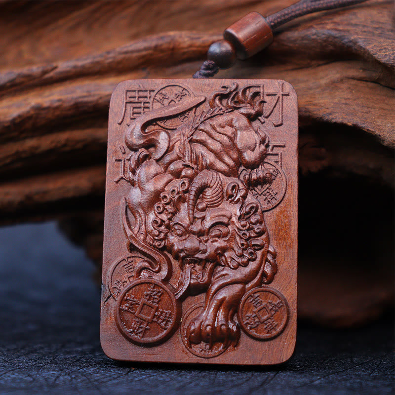 Lightning Struck Jujube Wood Pixiu Necklace for Fortune