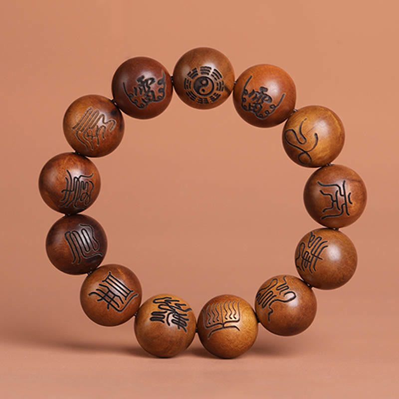 Lightning Struck Jujube Wood Yin Yang Bracelet for Protection