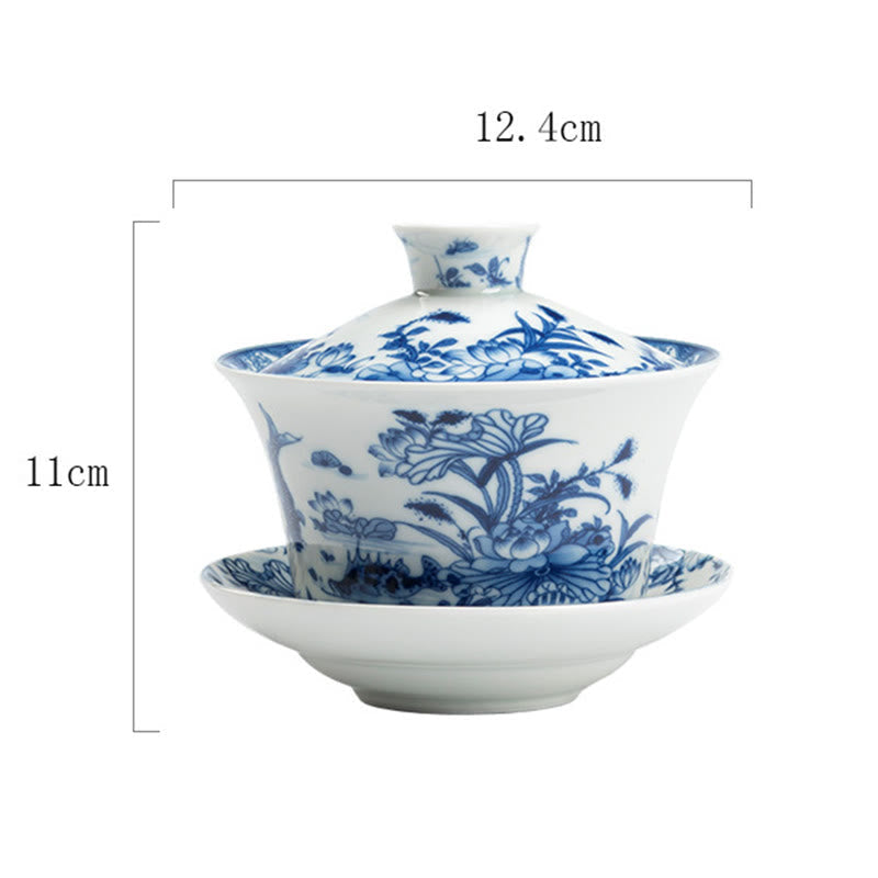 Lion Dance Ceramic Gaiwan Tea Cup 300ml with Lid & Saucer