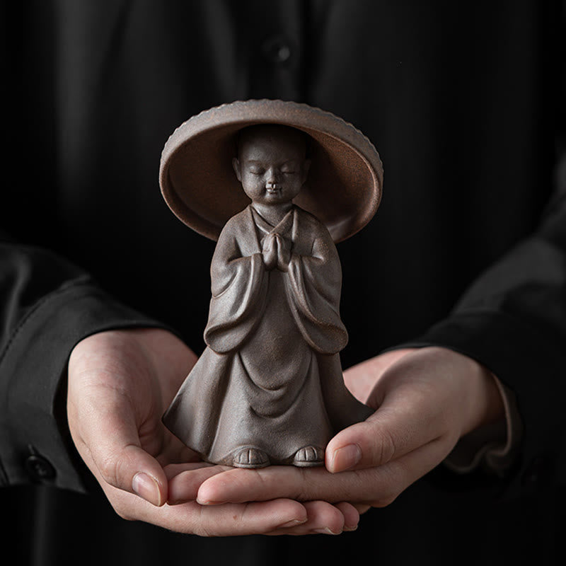 Little Brown Monk Ceramic Tea Strainer|8.7cm Meditation Ornament