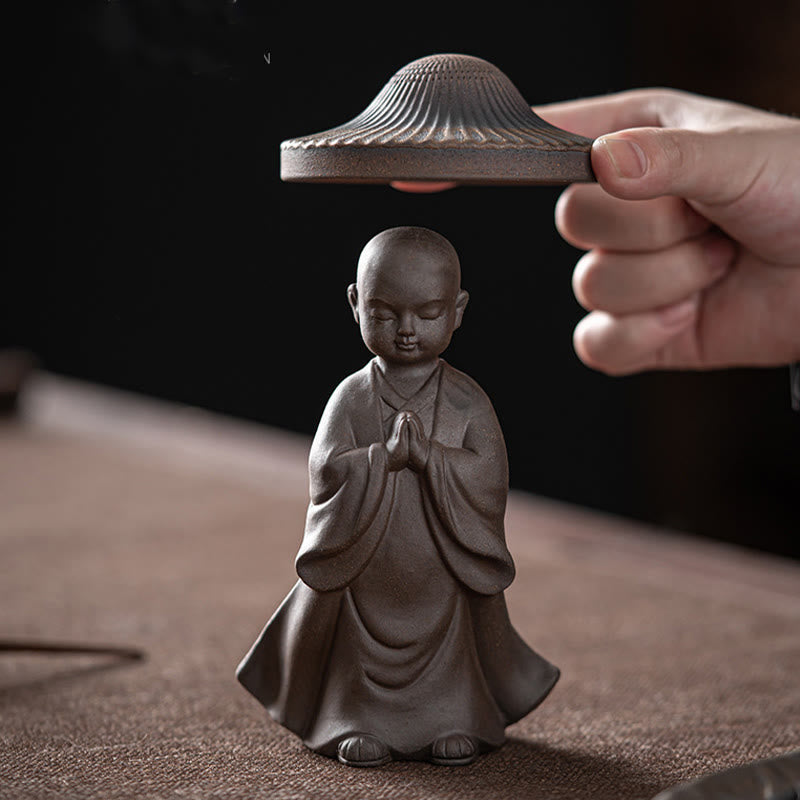 Little Brown Monk Ceramic Tea Strainer|8.7cm Meditation Ornament