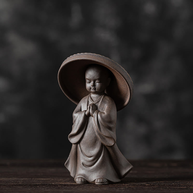 Little Brown Monk Ceramic Tea Strainer|8.7cm Meditation Ornament