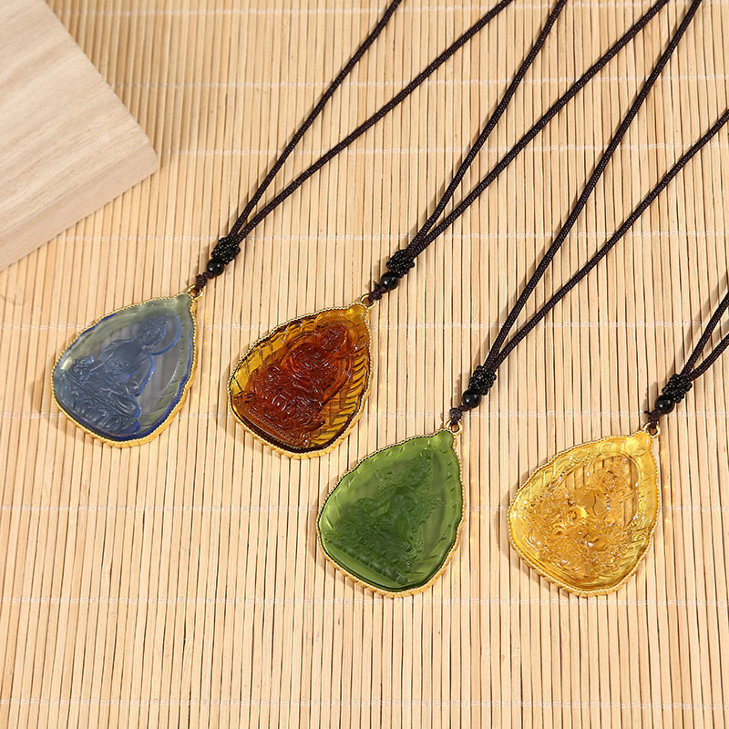 Liuli Crystal Buddha Necklace Pendant for Serenity & Luck