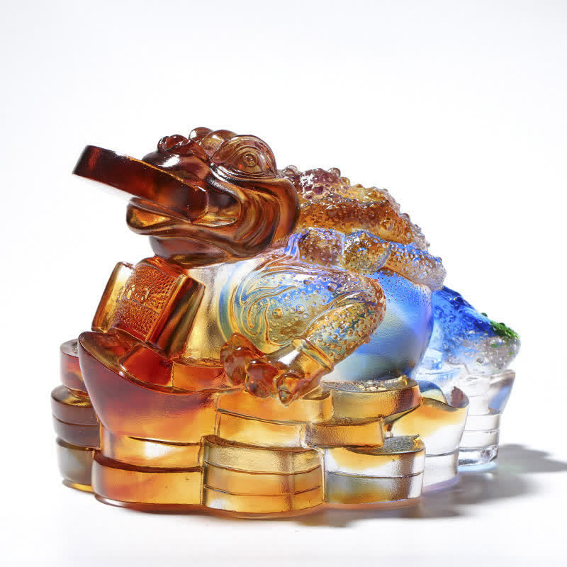 Liuli Crystal Feng Shui Frog Sculpture 11cm Prosperity Art