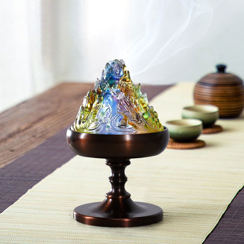 Liuli Crystal Mountain Incense Burner for Meditation and Healing