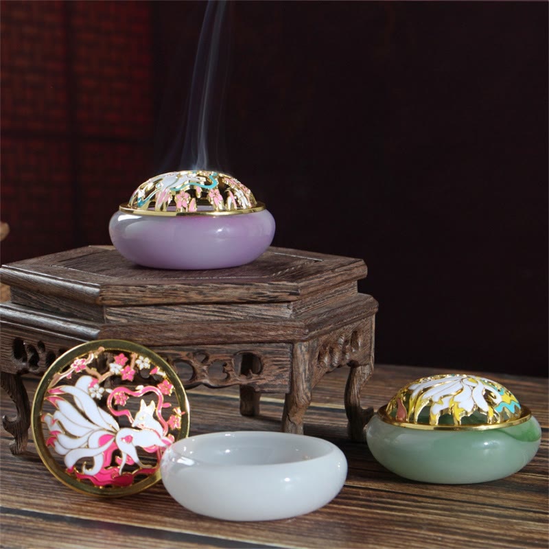 Liuli Crystal Nine Tailed Fox Incense Burner for Meditation