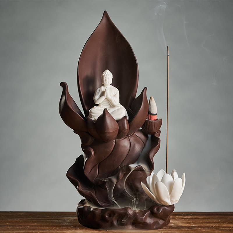 Lotus Buddha Purple Clay Incense Burner Spiritual Decor