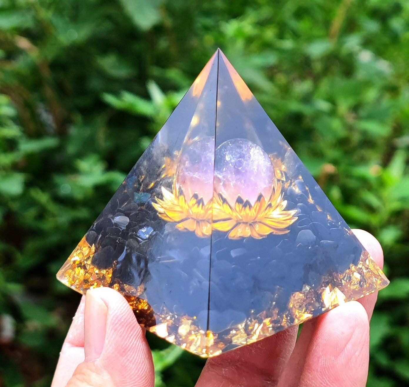Lotus Crystal Ball Pyramid with Orgonite