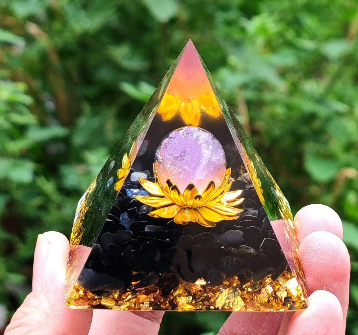Lotus Crystal Ball Pyramid with Orgonite