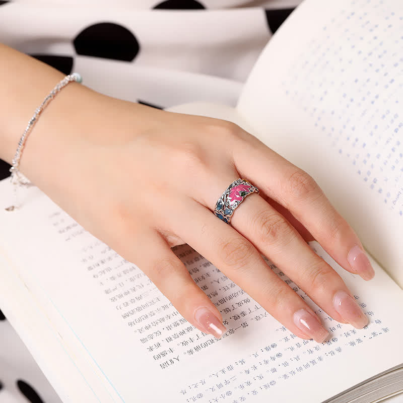 Lotus Koi Fish Ring in 925 Sterling Silver for Enlightenment