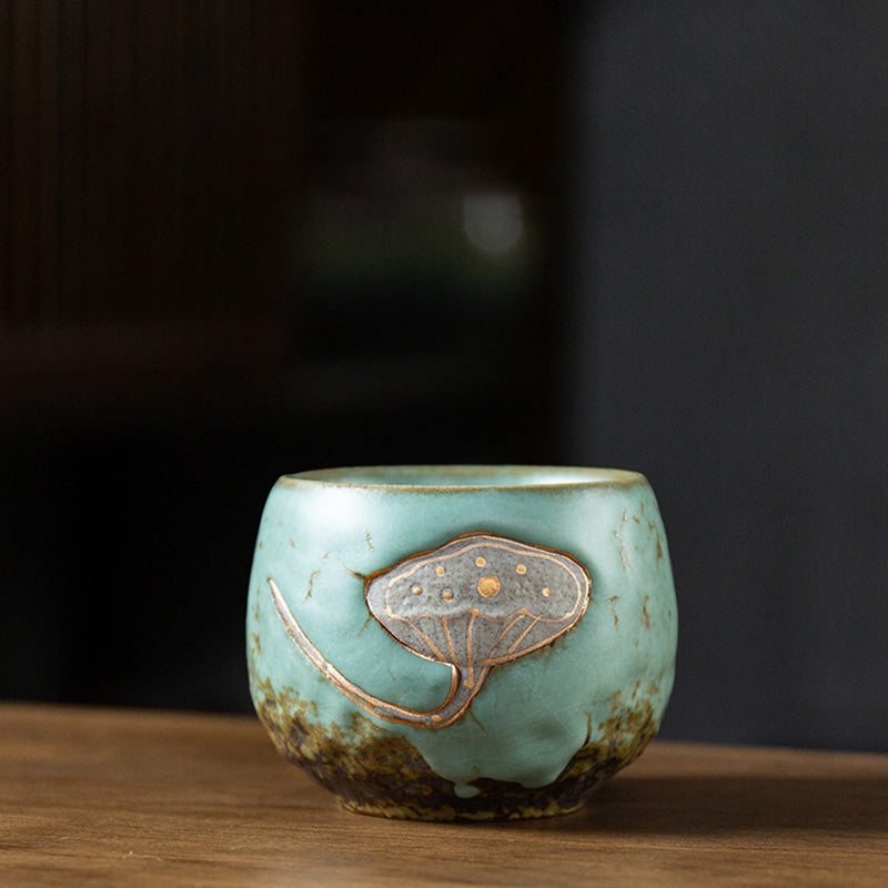 Lotus Pod Engraved Ceramic Teacup 155ml Mindfulness