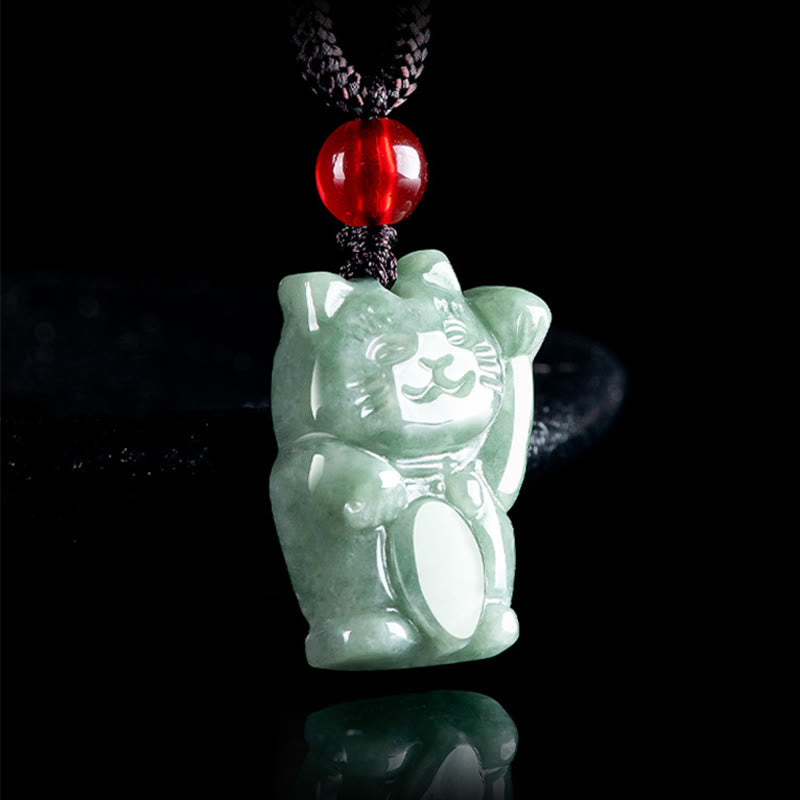 Lucky Cat Jade Abundance Pendant | Prosperity Necklace