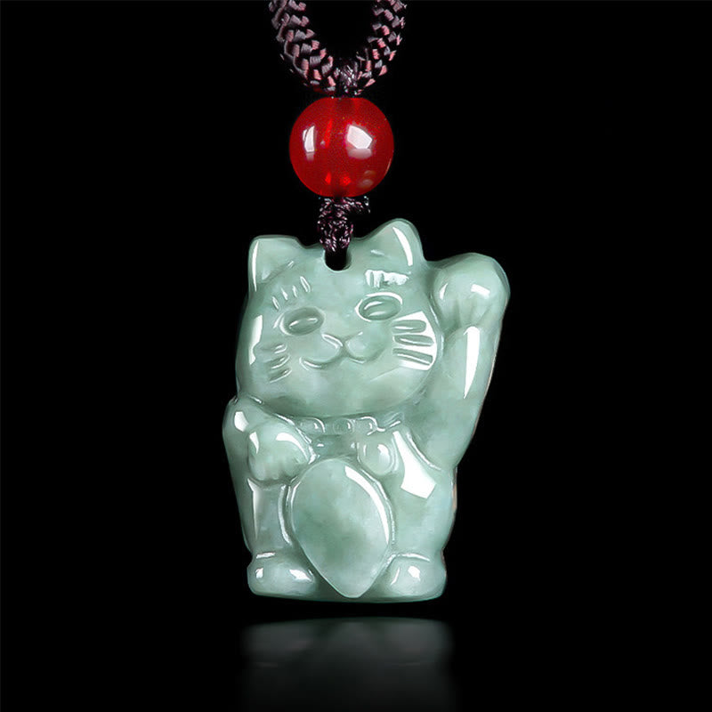 Lucky Cat Jade Abundance Pendant | Prosperity Necklace