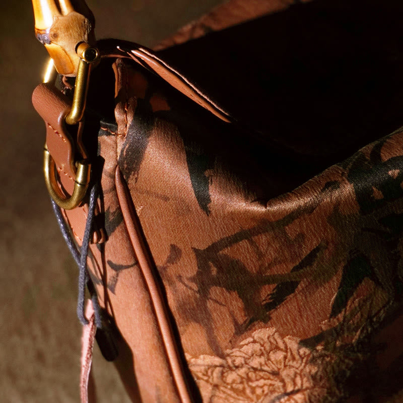 Lush Bamboo Handle Xiangyunsha Silk Crossbody Bag