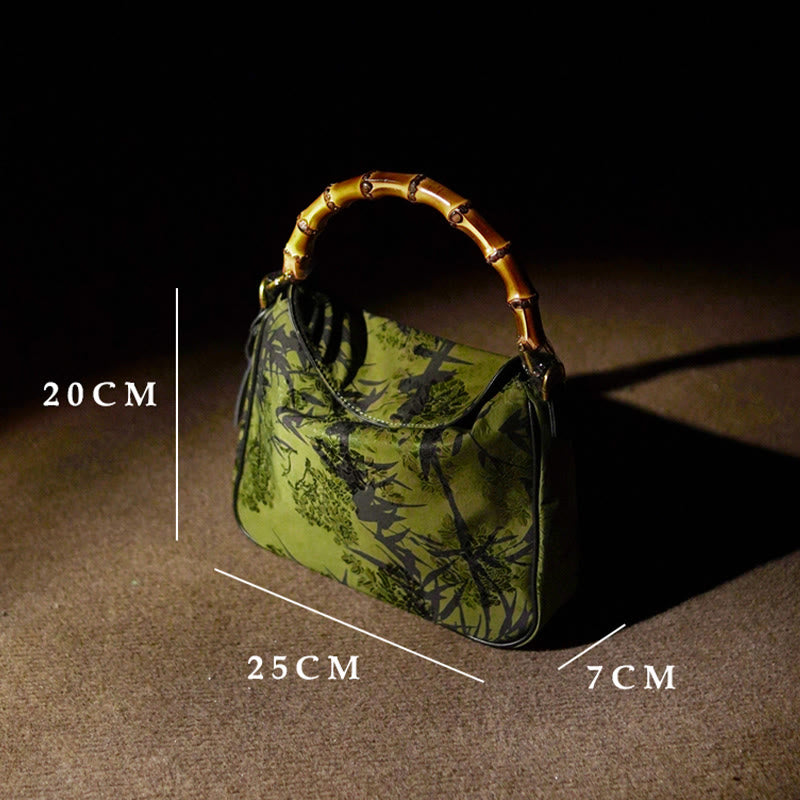Lush Bamboo Handle Xiangyunsha Silk Crossbody Bag