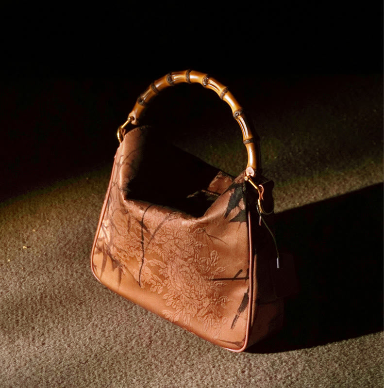 Lush Bamboo Handle Xiangyunsha Silk Crossbody Bag