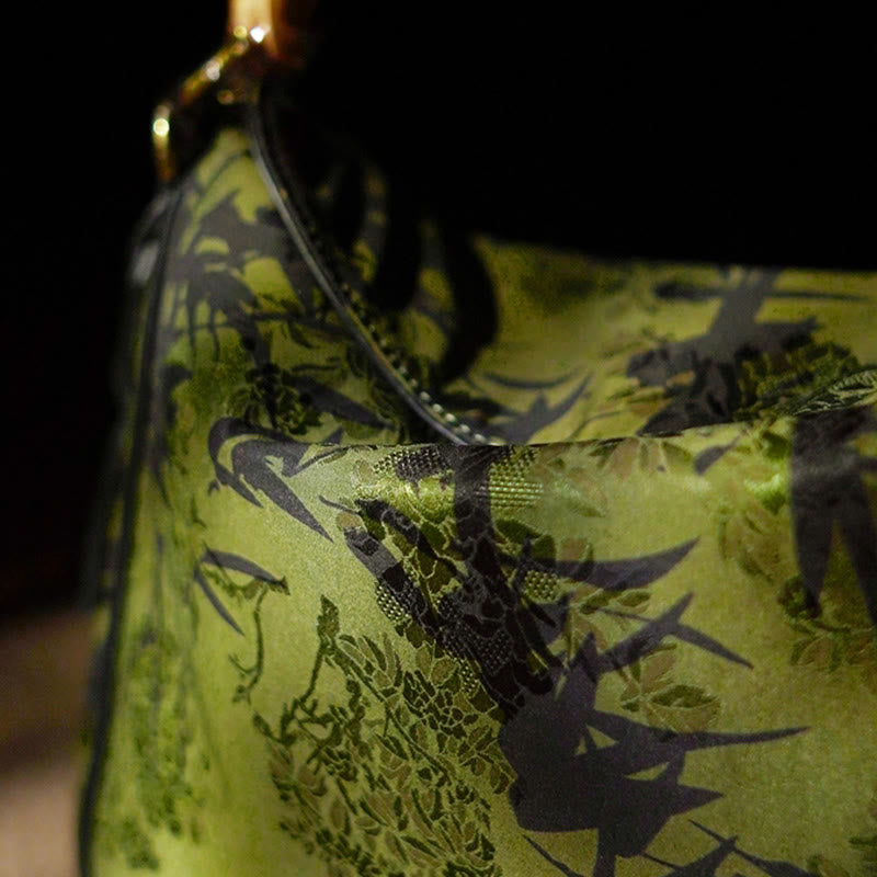Lush Bamboo Handle Xiangyunsha Silk Crossbody Bag