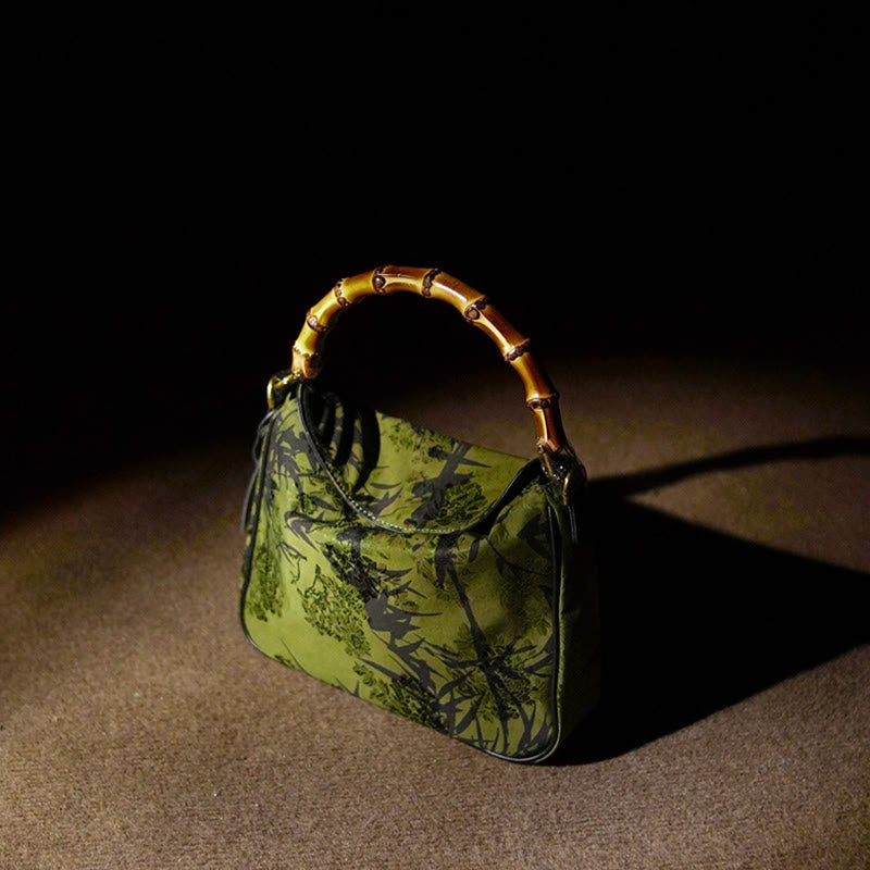Lush Bamboo Handle Xiangyunsha Silk Crossbody Bag