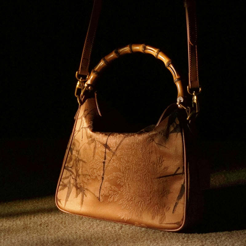 Lush Bamboo Handle Xiangyunsha Silk Crossbody Bag