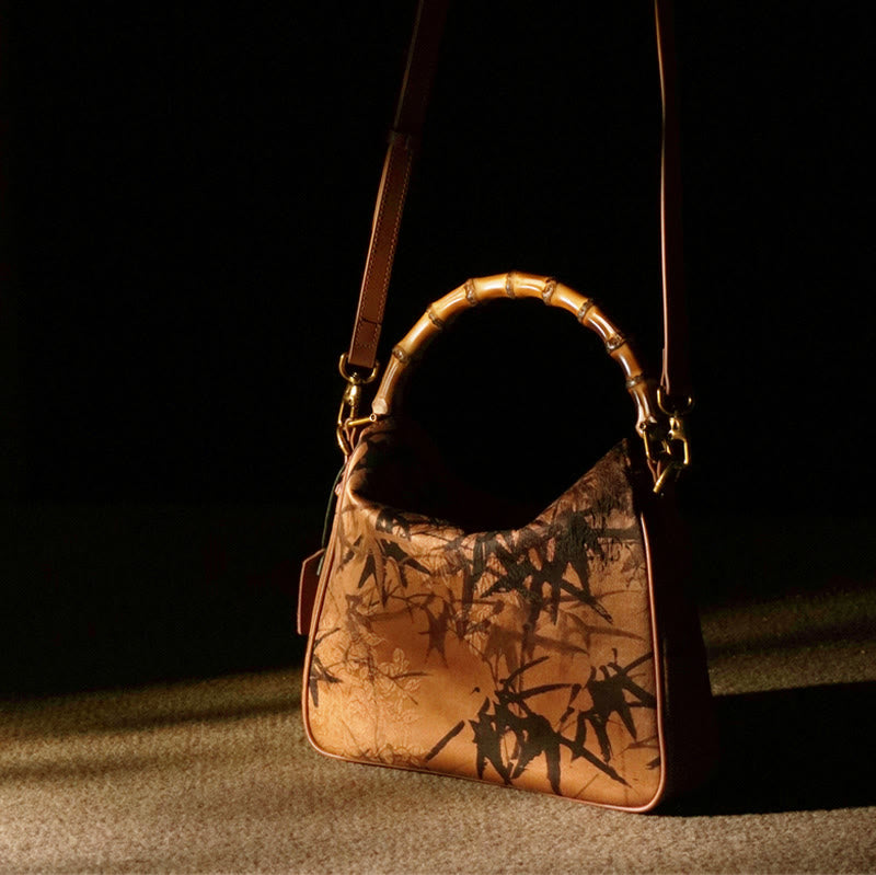 Lush Bamboo Handle Xiangyunsha Silk Crossbody Bag
