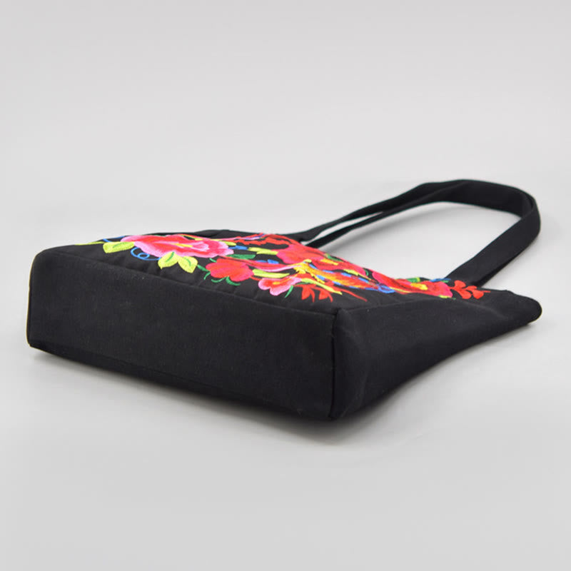 Magpie Embroidery Canvas Bag with Peony & Chrysanthemum Flowers