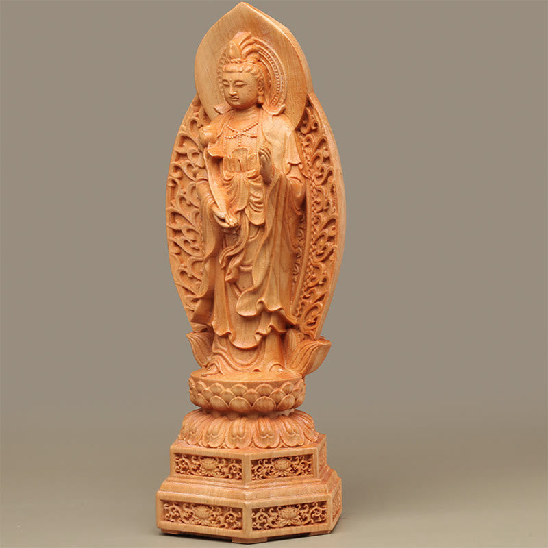 Mahasthamaprapta Bodhisattva Thuja Wood Optimistic Buddha Statue