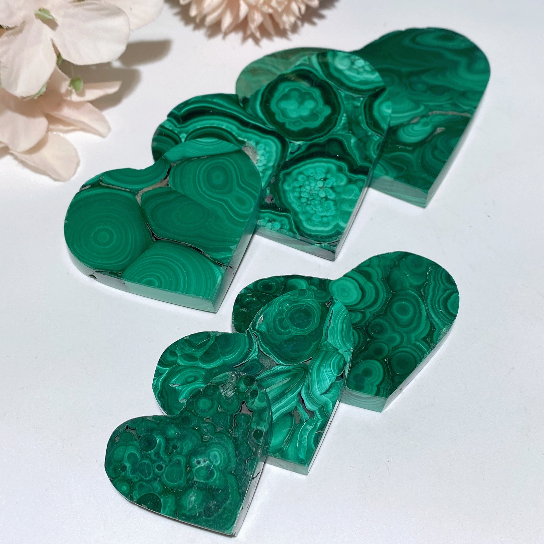 Malachite Heart Crystal Carvings 1.2-3.3 Inch Polished Stones