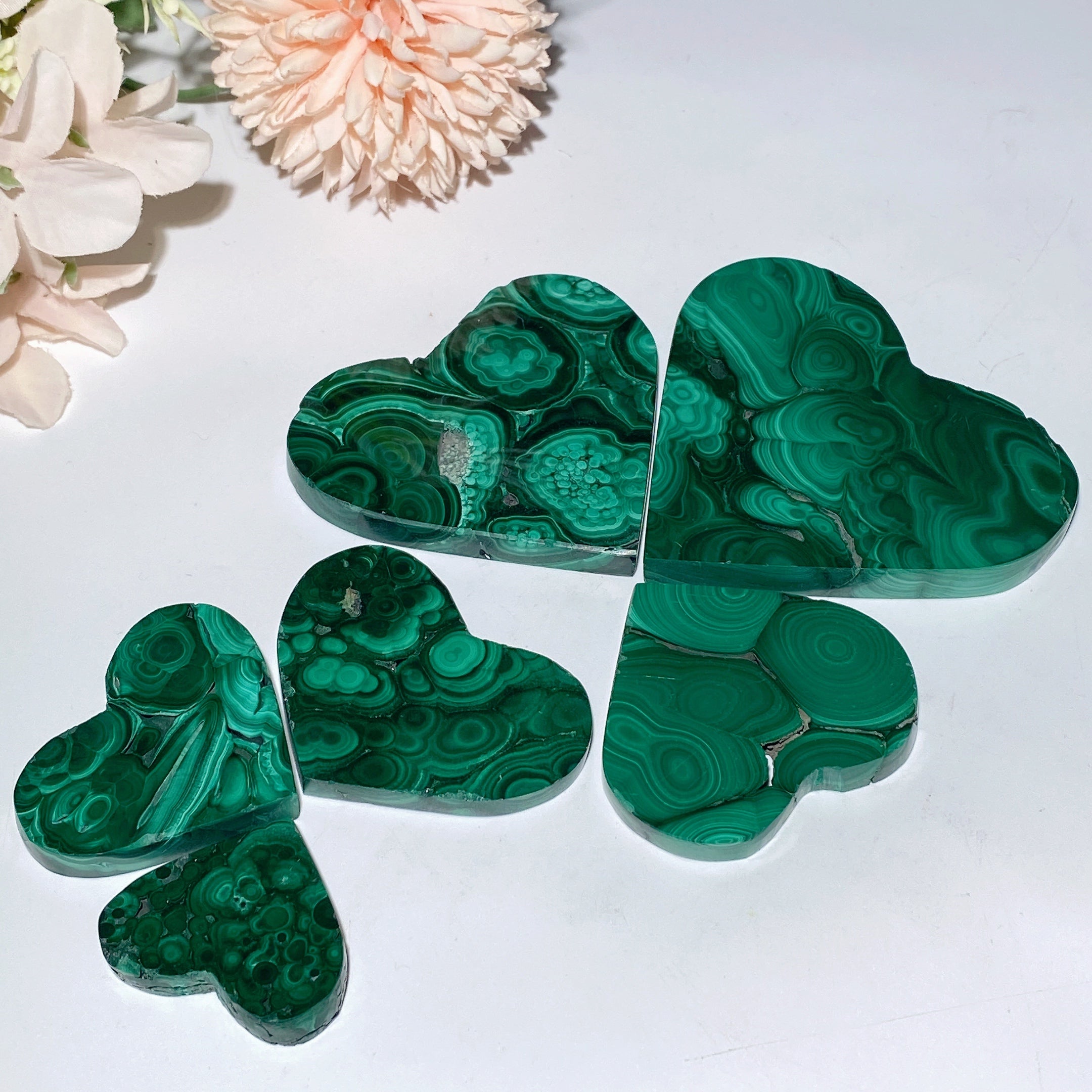 Malachite Heart Crystal Carvings 1.2-3.3 Inch Polished Stones