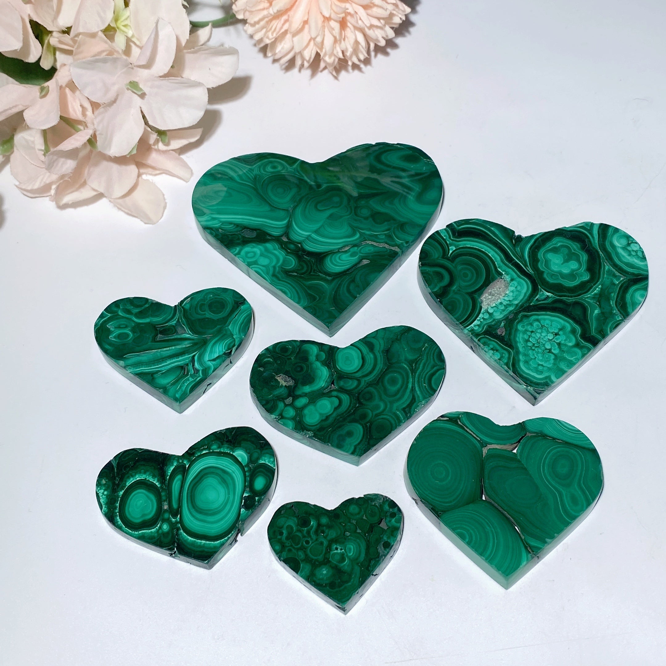 Malachite Heart Crystal Carvings 1.2-3.3 Inch Polished Stones