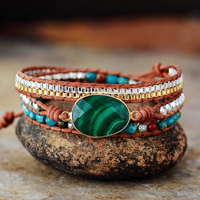 Malachite Protection & Harmony Leather Bracelet