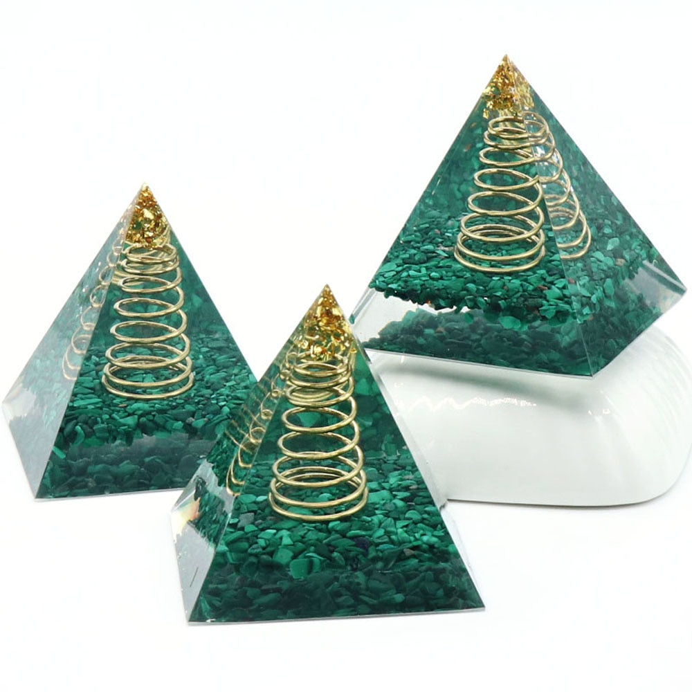 Malachite Spring Orgonite Pyramid for Harmony