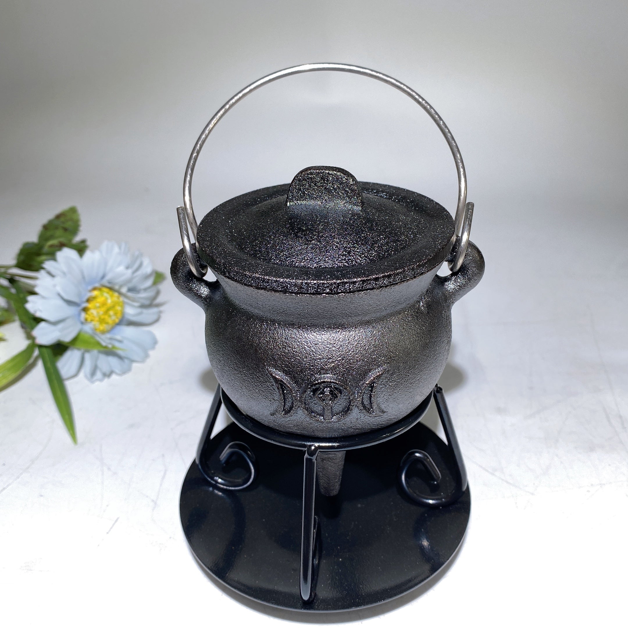 Matte Black Metal Incense Burner with Stand 3.7x4.1 in