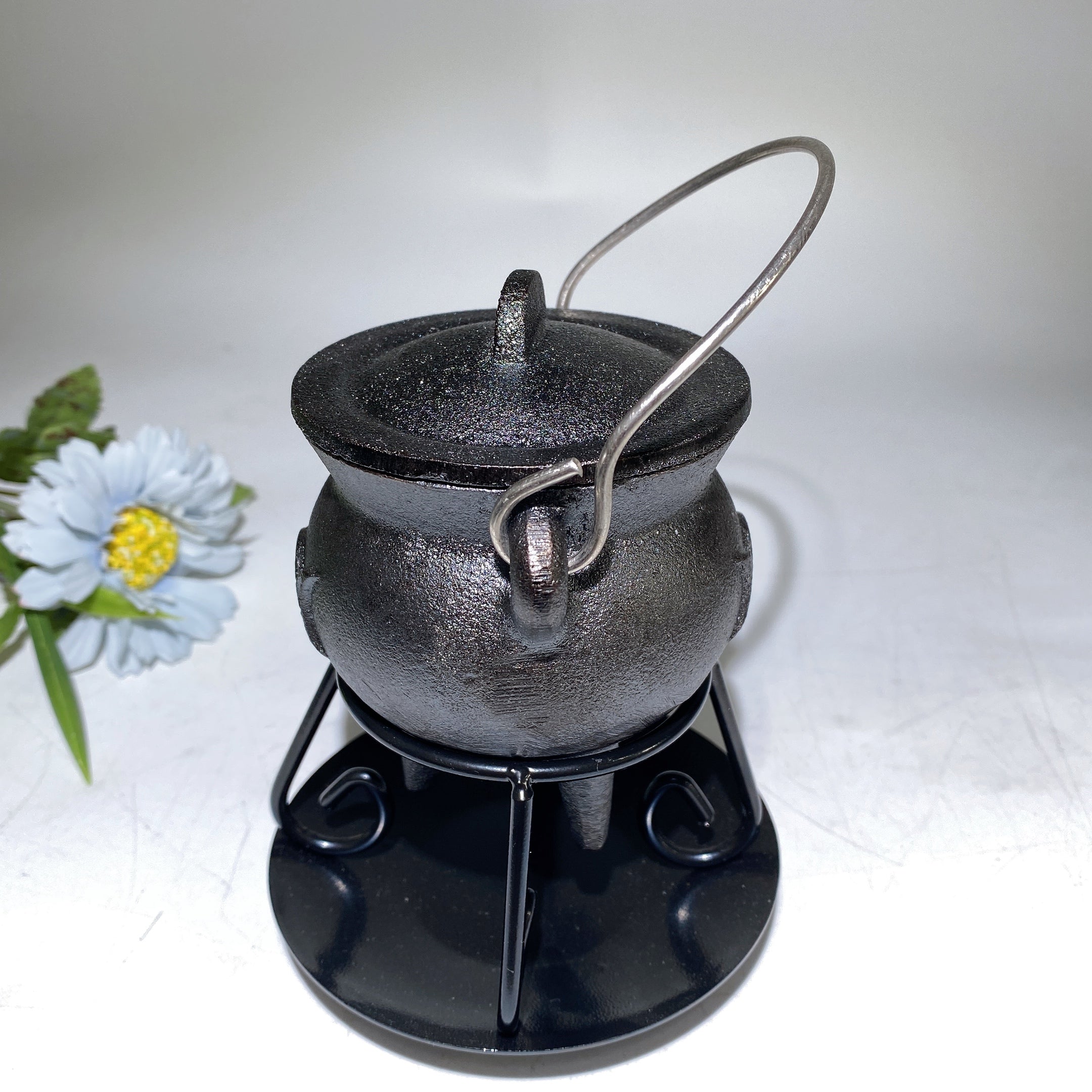 Matte Black Metal Incense Burner with Stand 3.7x4.1 in