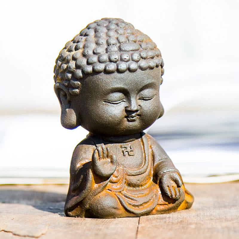 Meditating Buddha Statue 9cm Iron Powder Rust Cast Resin