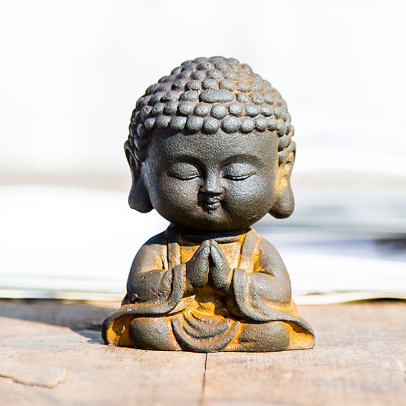 Meditating Buddha Statue 9cm Iron Powder Rust Cast Resin