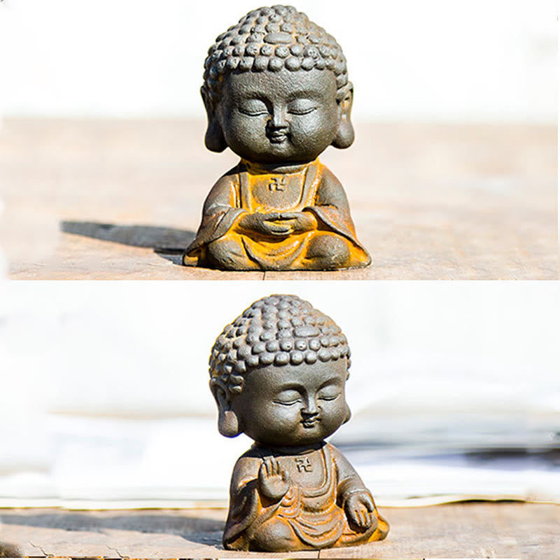 Meditating Buddha Statue 9cm Iron Powder Rust Cast Resin