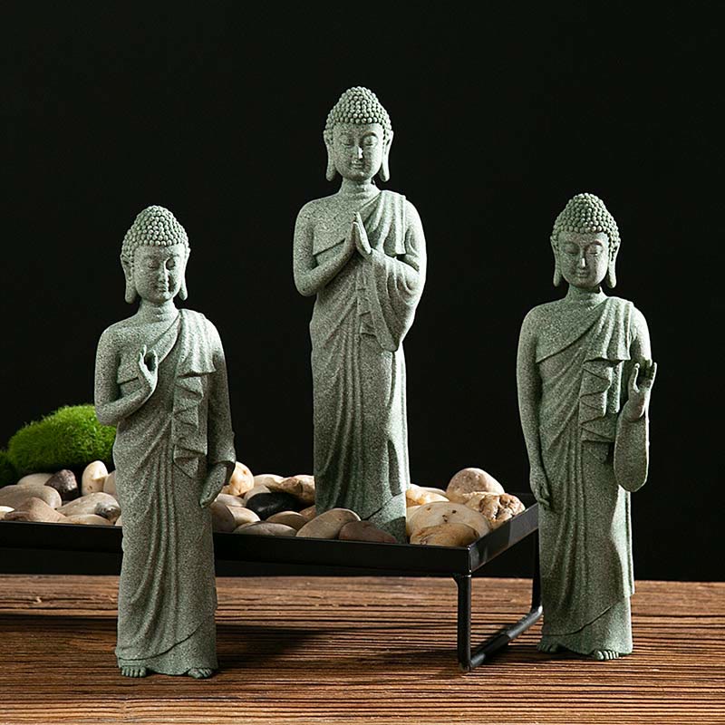 Meditation Buddha Statue Green Sandstone Serenity Symbol