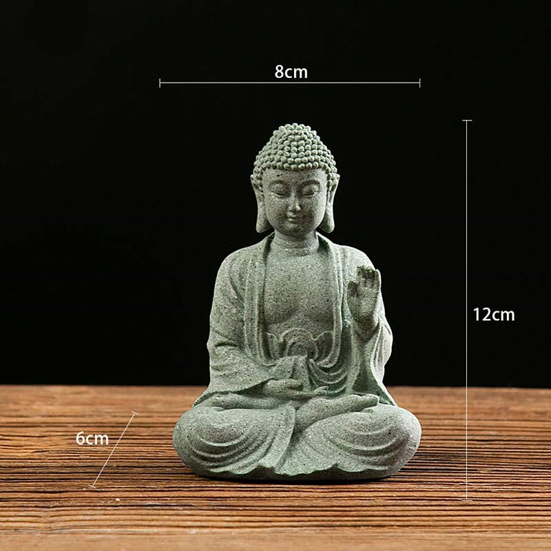 Meditation Buddha Statue Green Sandstone Serenity Symbol