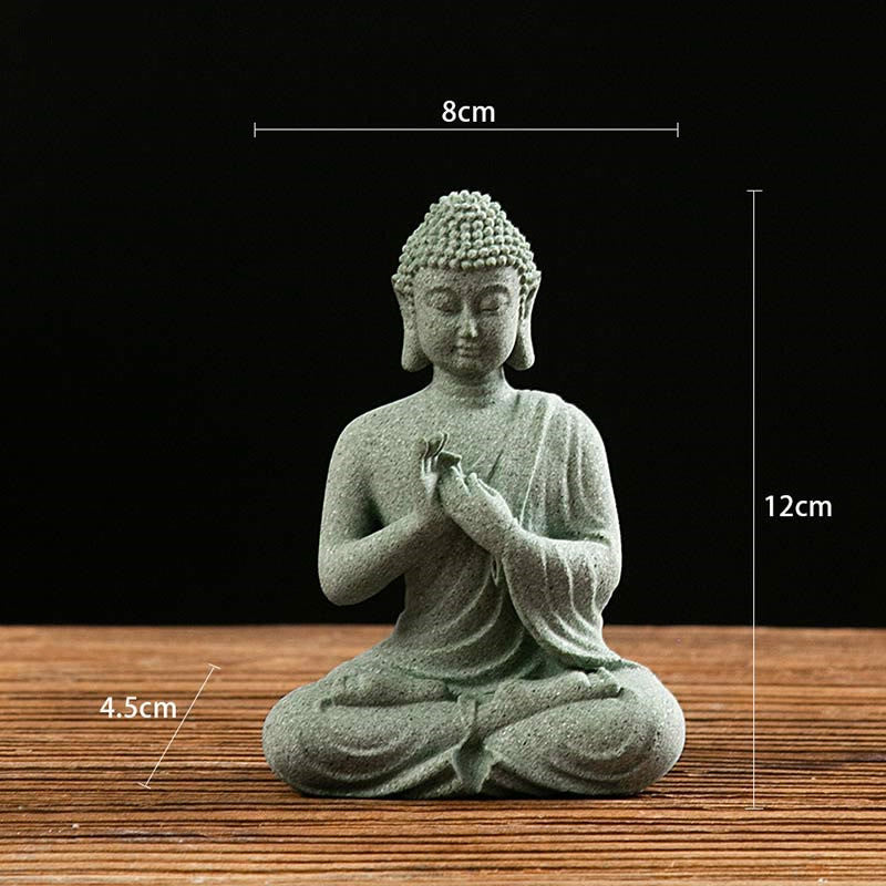 Meditation Buddha Statue Green Sandstone Serenity Symbol