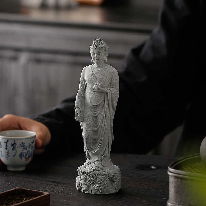 Meditation Buddha Statue Sandstone 6x6x20cm for Serenity Home