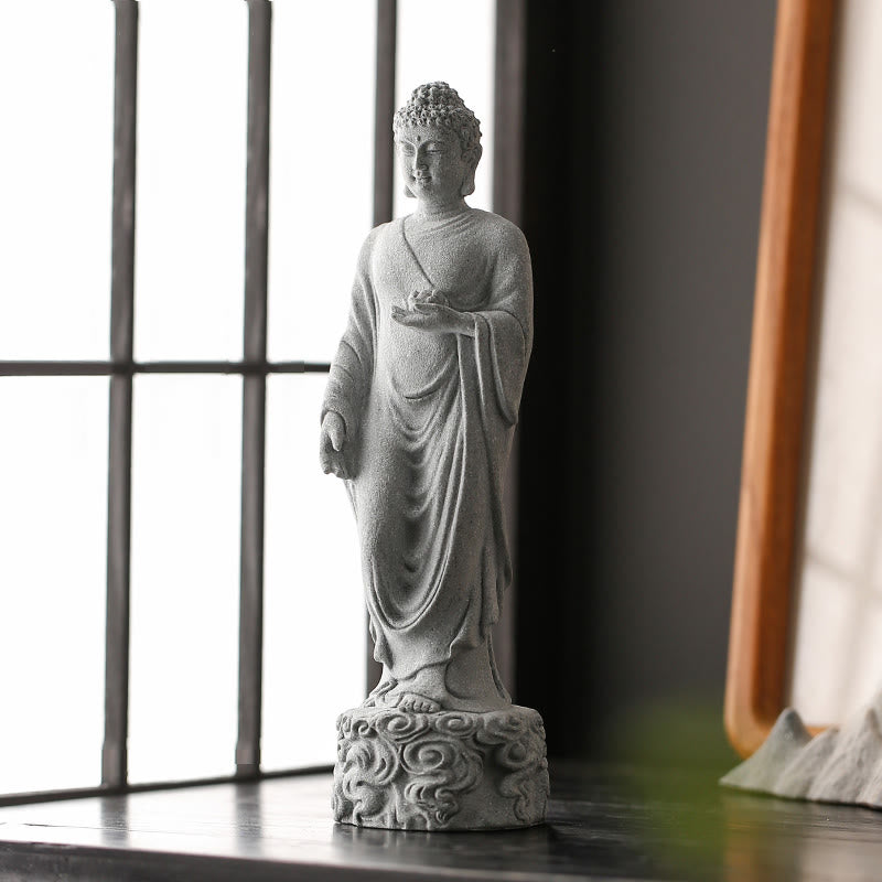 Meditation Buddha Statue Sandstone 6x6x20cm for Serenity Home
