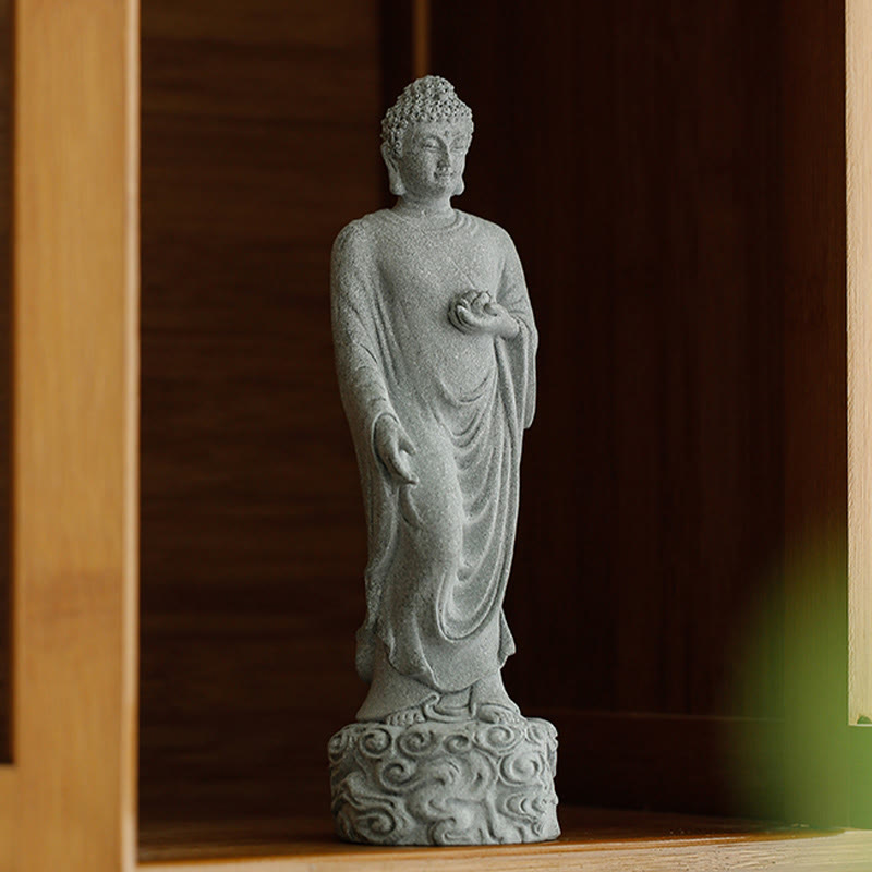 Meditation Buddha Statue Sandstone 6x6x20cm for Serenity Home