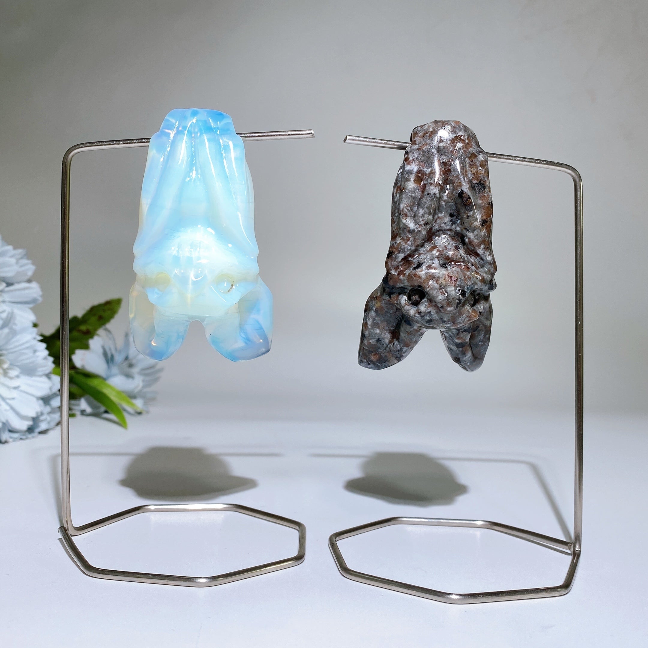 Medium Crystal Bat Carving With Stand Natural Gemstone Display